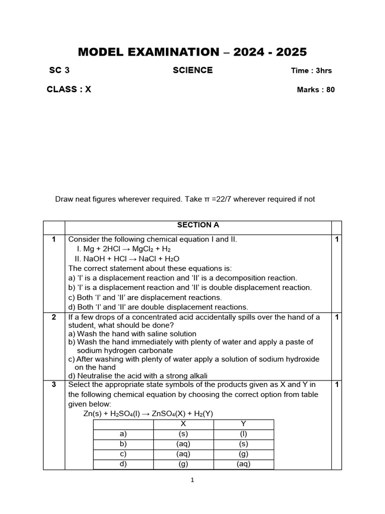 Class X Science Model Exam 2024-2025 | PDF | Atrium (Heart) | Chemistry