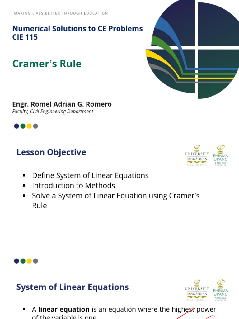 Cramer’s Rule for Linear Equations | PDF | Determinant | Mathematical ...