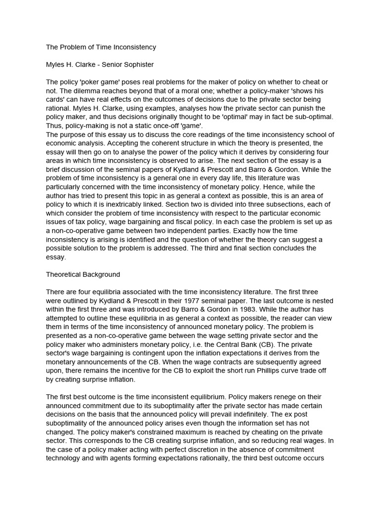 Understanding Time Inconsistency in Policy | PDF | Government Budget ...