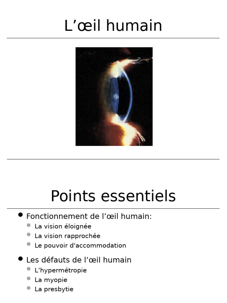 Fonctionnement et défauts de l'œil humain PDF Œil humain Lumière — free download
