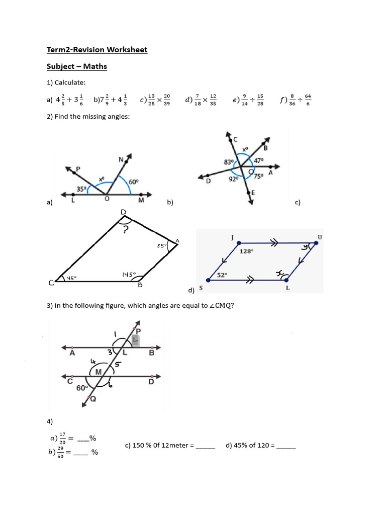 Grade 6 Maths Term2 Revision Worksheet-2 | PDF