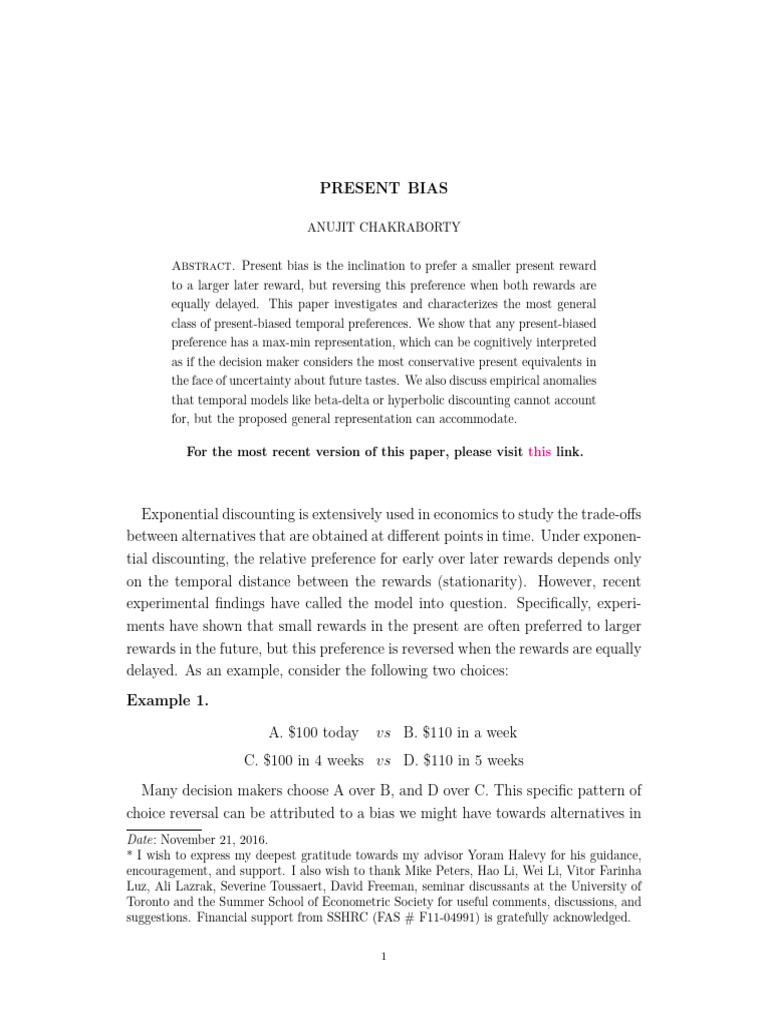 Understanding Present Bias in Decision Making | PDF | Convex Set | Utility