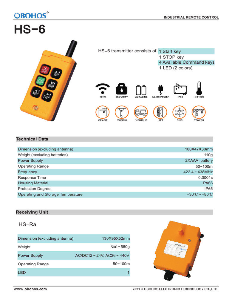 Industrial Remote Control HS-6 Specifications | PDF