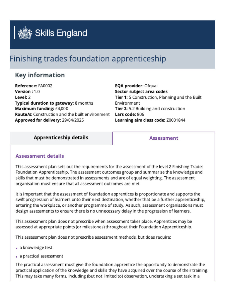 Finishing trades foundation apprenticeship _ Skills England (1) | PDF ...