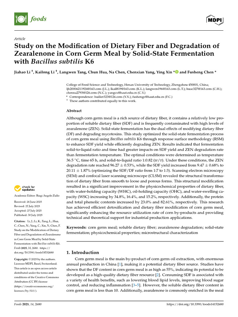 Solid-State Fermentation of Corn Germ Meal for Fiber Enhancement and ...