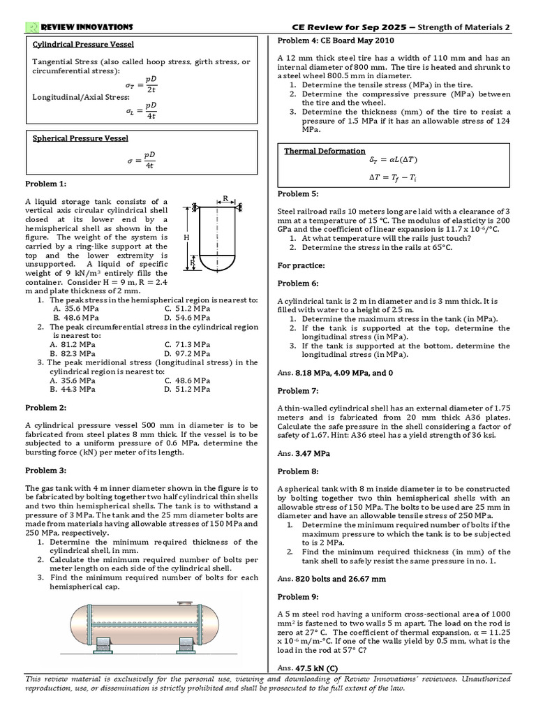 Strength of Materials CE Review 2025 | PDF | Stress (Mechanics) | Screw