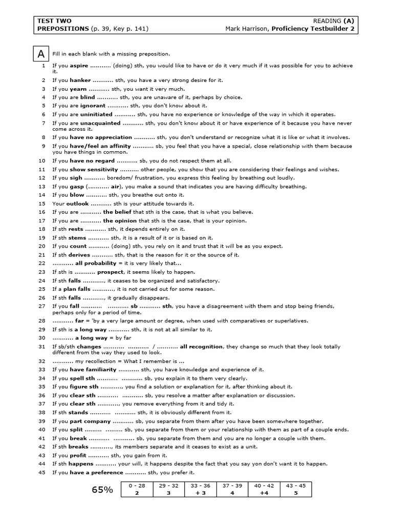 Test 2a - Prepositions A | PDF | Behavioural Sciences | Psychological ...