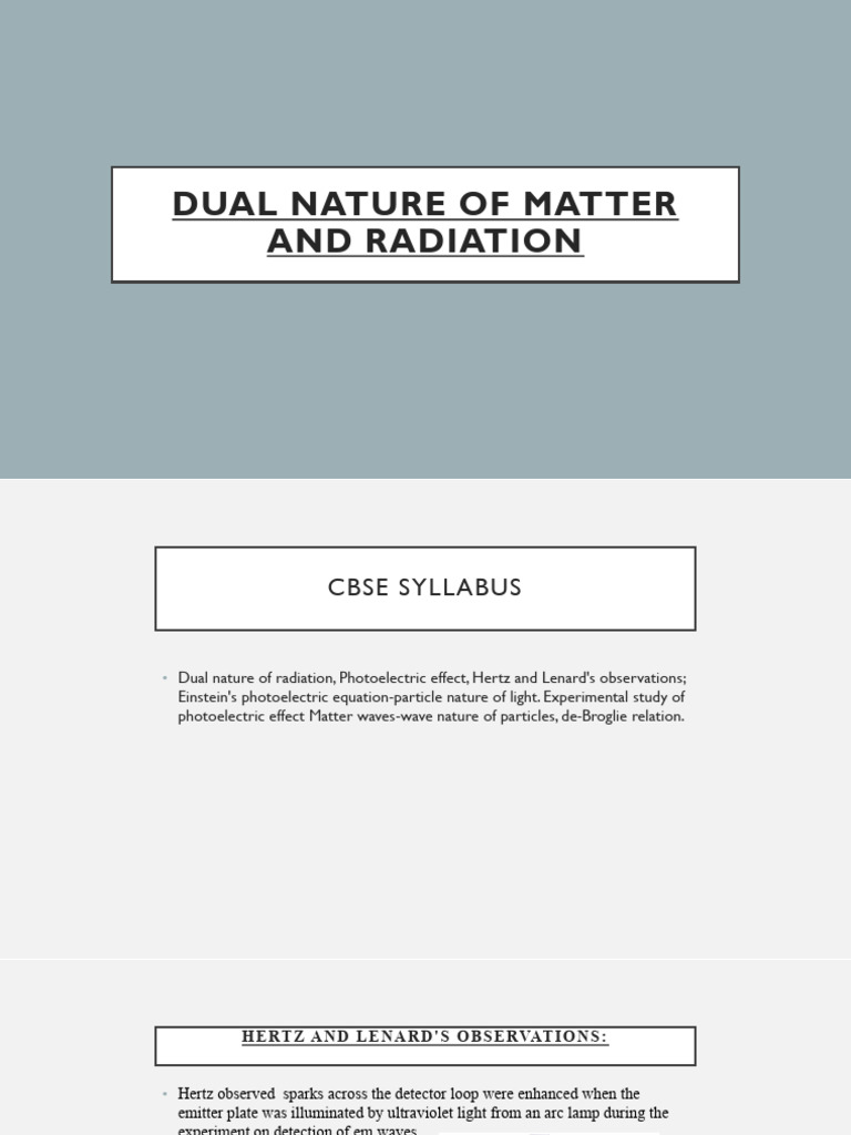 Dual Nature of Matter and Radiation | PDF | Photoelectric Effect ...