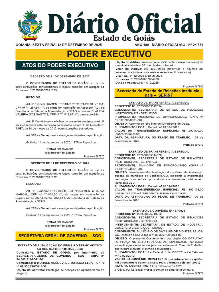 Atos do Poder Executivo de Goiás - 2025 | PDF | Estado