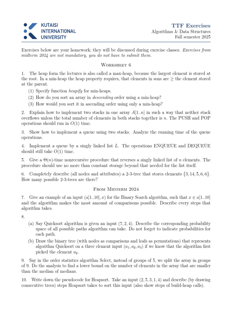 1I2EA - Worksheet 6 With Midterm 2024 | PDF | Queue (Abstract Data Type ...