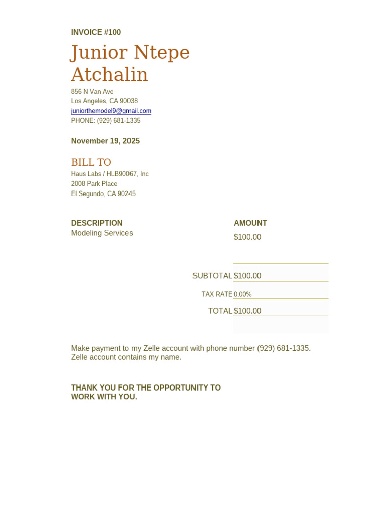 Invoice Junior Ntepe Atchalin | PDF