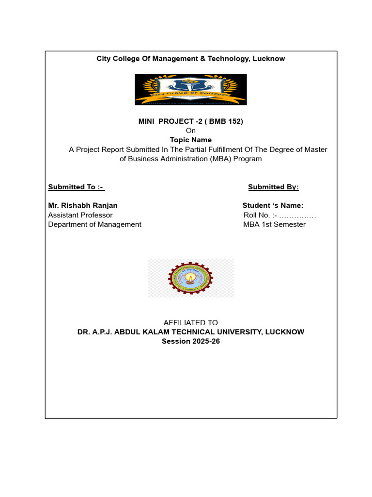Mini Project Front Page PDF | PDF