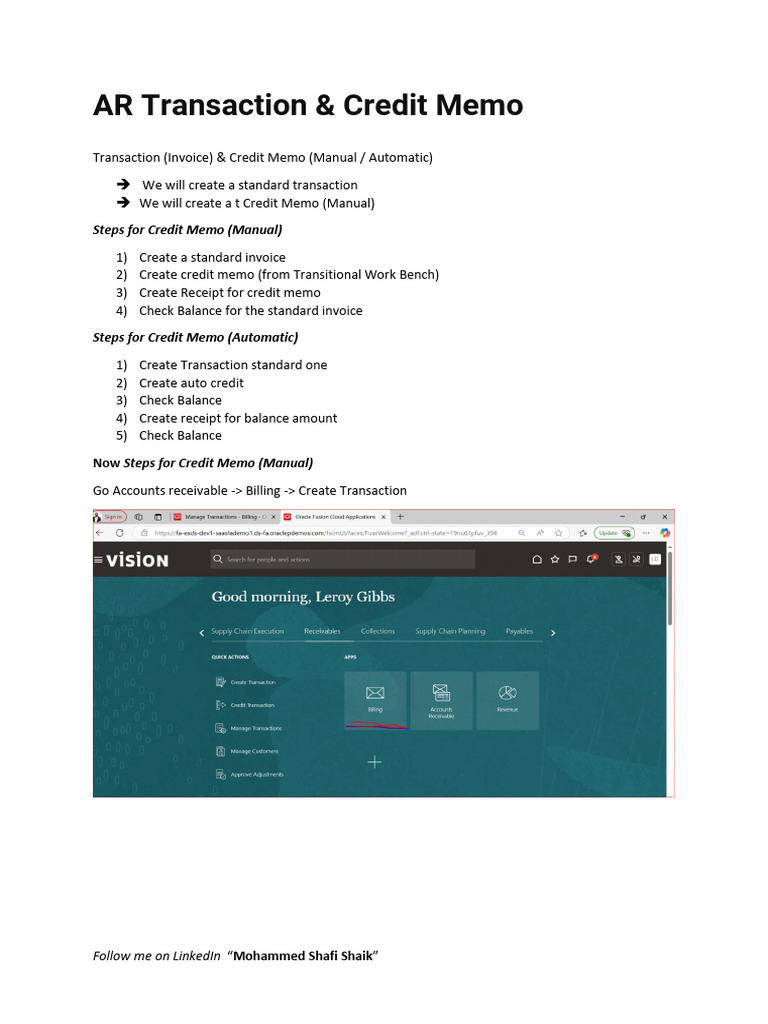 AR Transactions and Credit Memo Guide | PDF