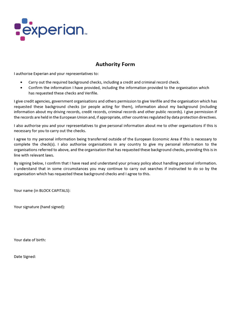 Background Check Authorization Form | PDF