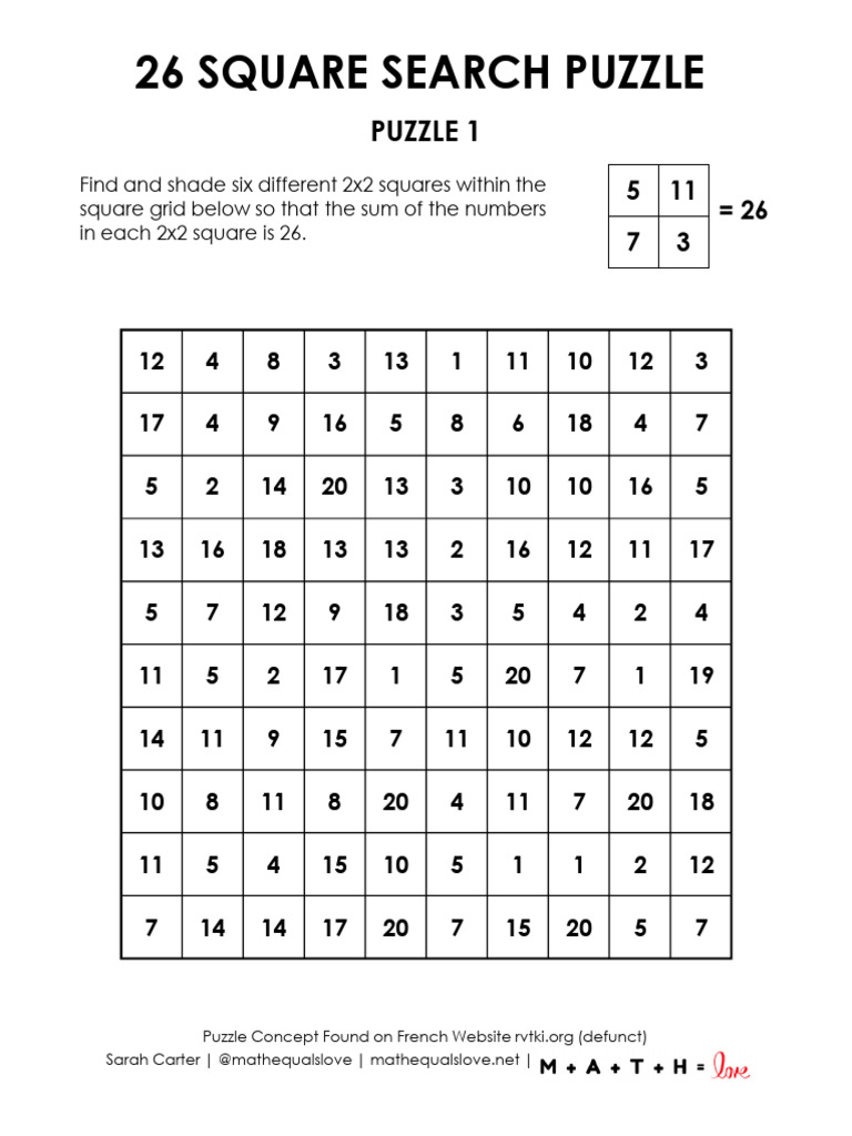 26-Square Search Puzzle Challenge | PDF
