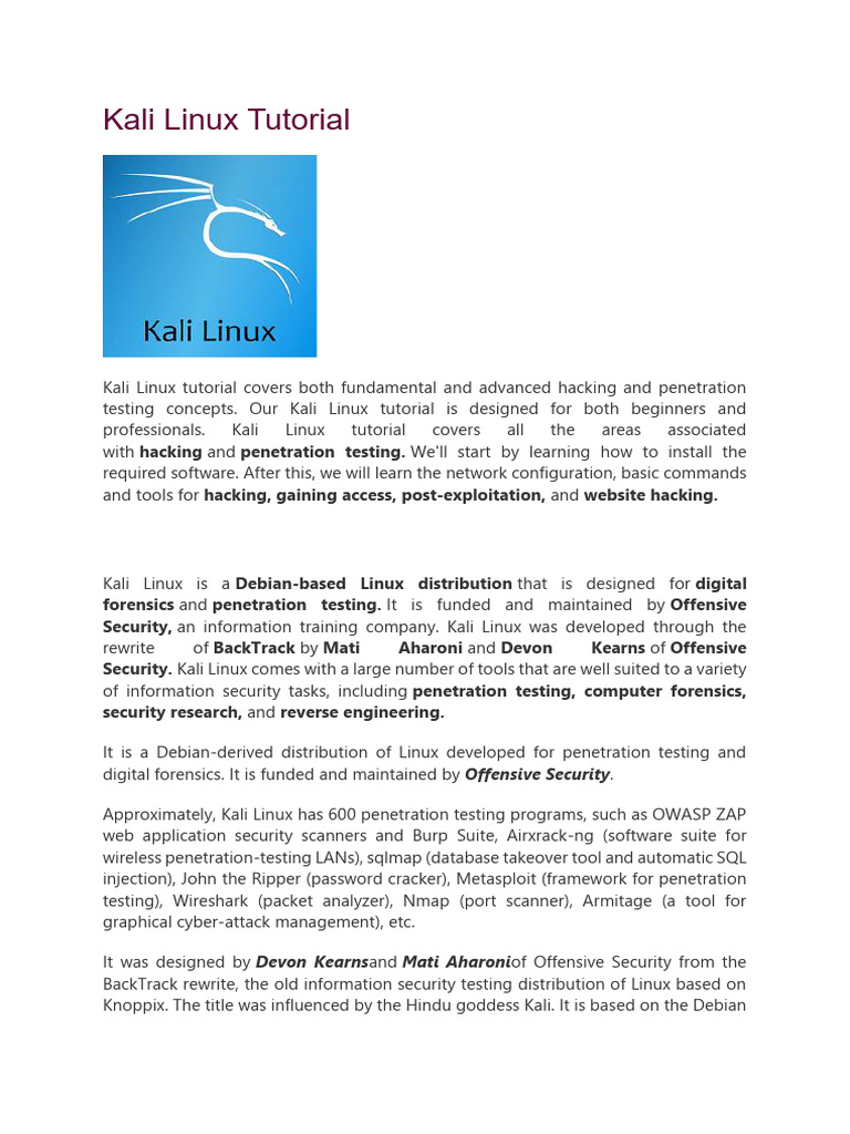 Comprehensive Kali Linux Guide | PDF | Computer Science | Software