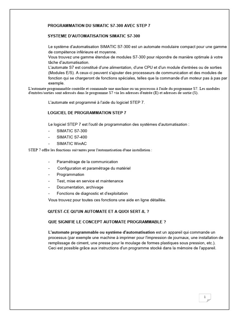 Programmation SIMATIC S7-300 avec STEP 7 | PDF | Programme informatique ...