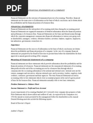 Company Final Accounts Financial Statement Balance Sheet