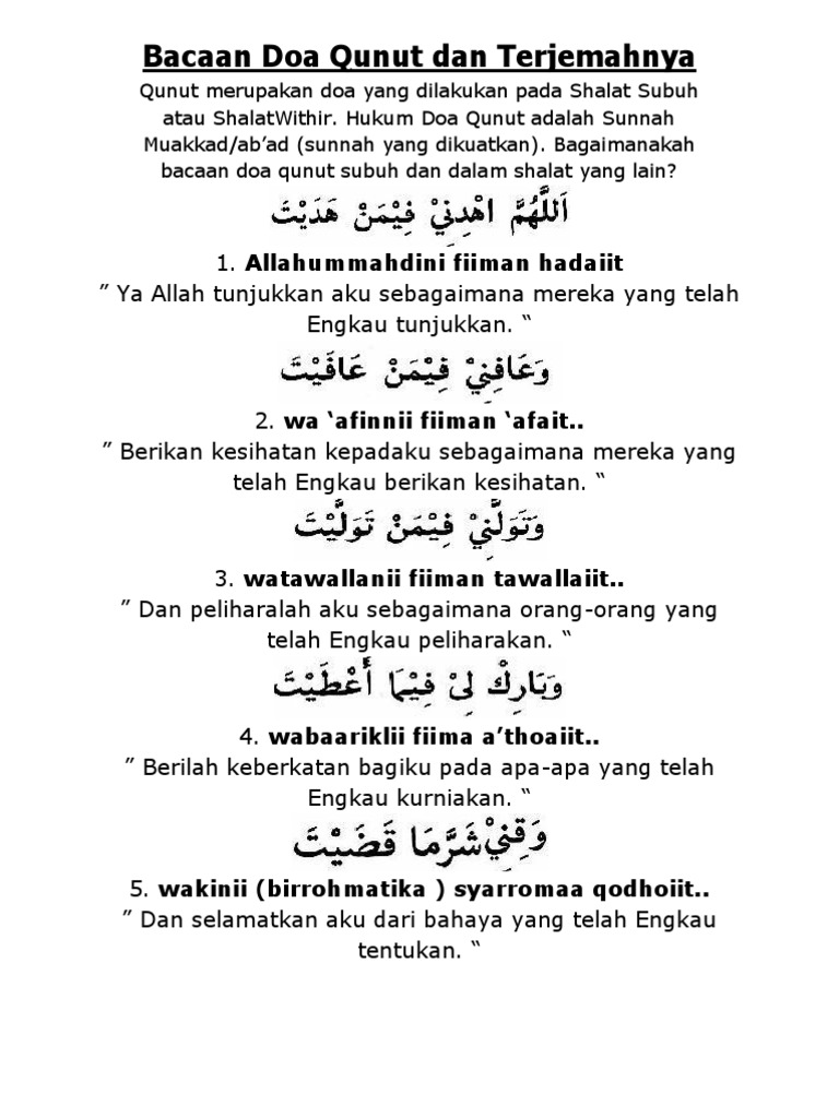 Bacaan Doa Qunut Dan Terjemahnya Pdf