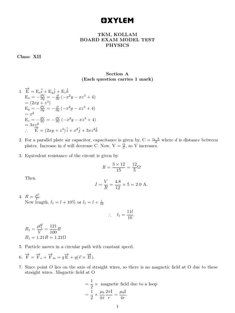 Class XII Physics Board Exam Model Test | PDF | Electrical Impedance ...
