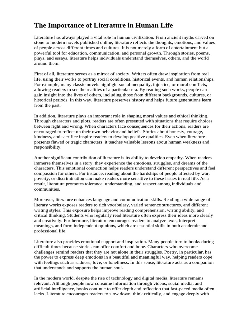 The Vital Role of Literature in Life | PDF | Thought | Behavioural Sciences