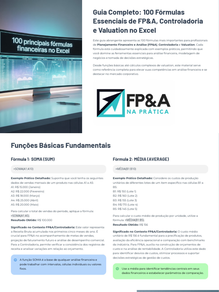 100 Fórmulas Essenciais para FP&A no Excel | PDF | Valor Presente ...