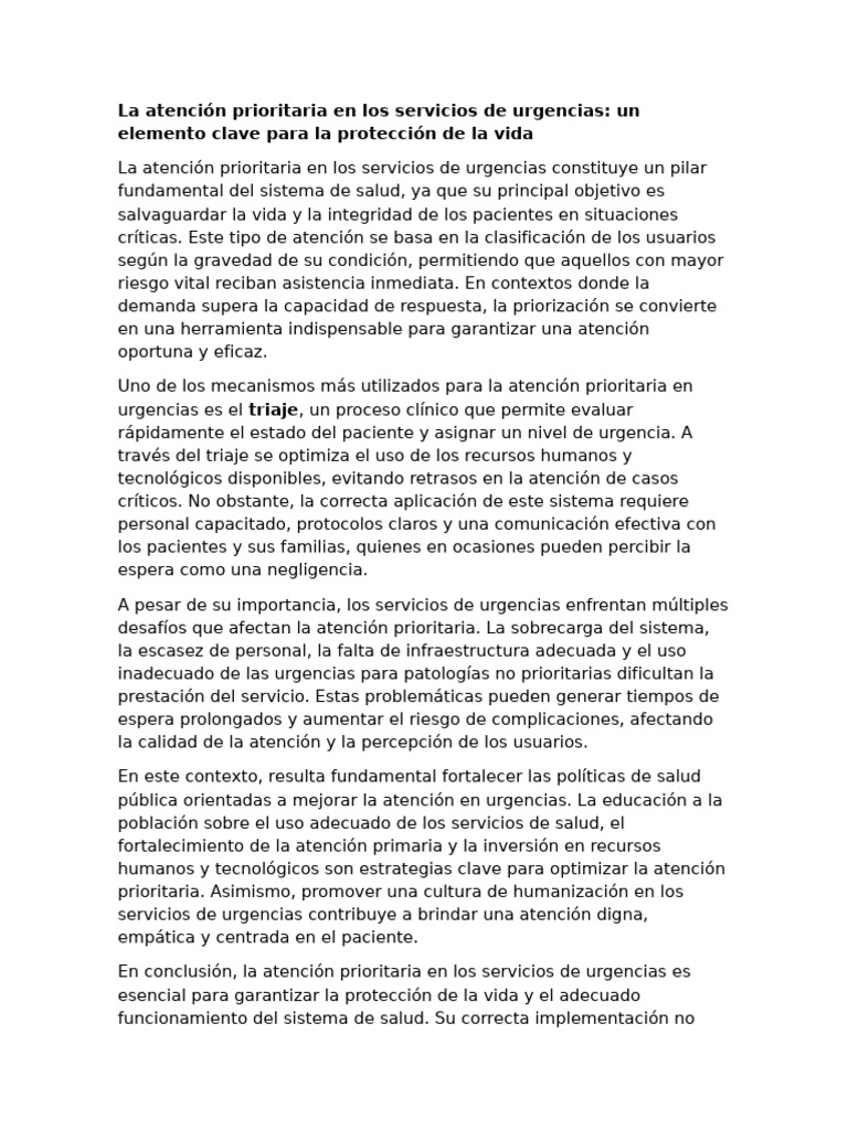 La Atención Prioritaria en Los Servicios de Urgencias | PDF | Cuidado ...