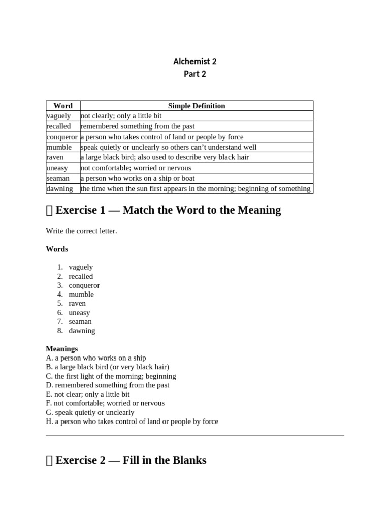 Alchemist Worksheet 2 | PDF