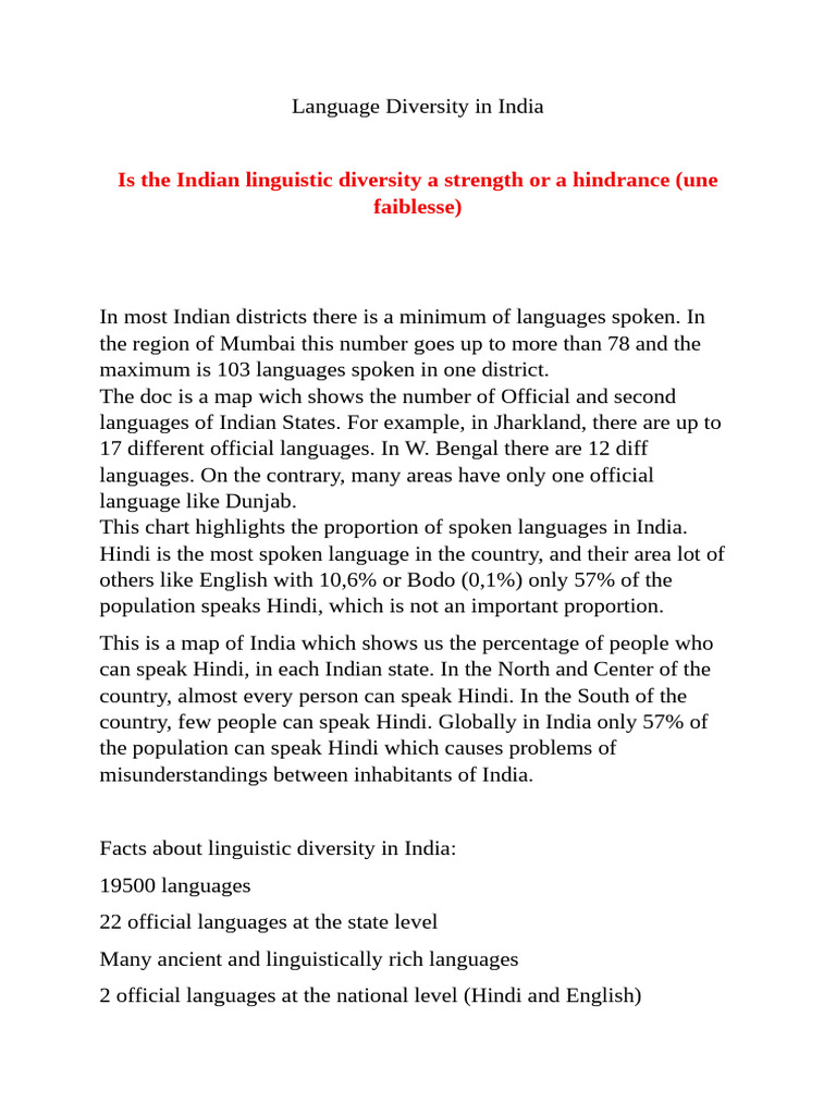 Linguistic Diversity in India: Strengths & Challenges | PDF ...
