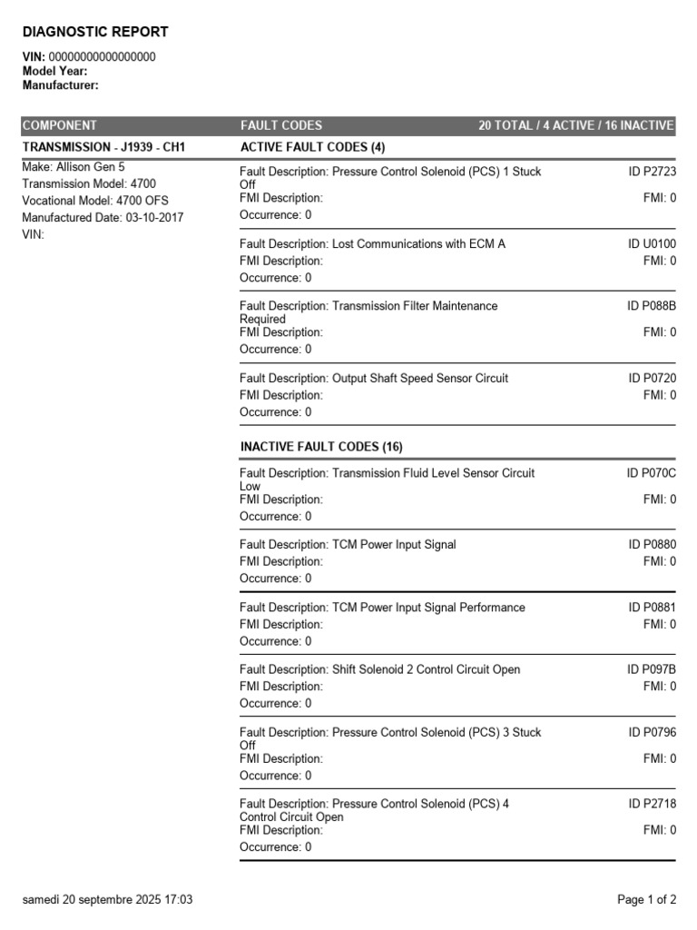 Allison 4700 Transmission Fault Codes | PDF | Electricity