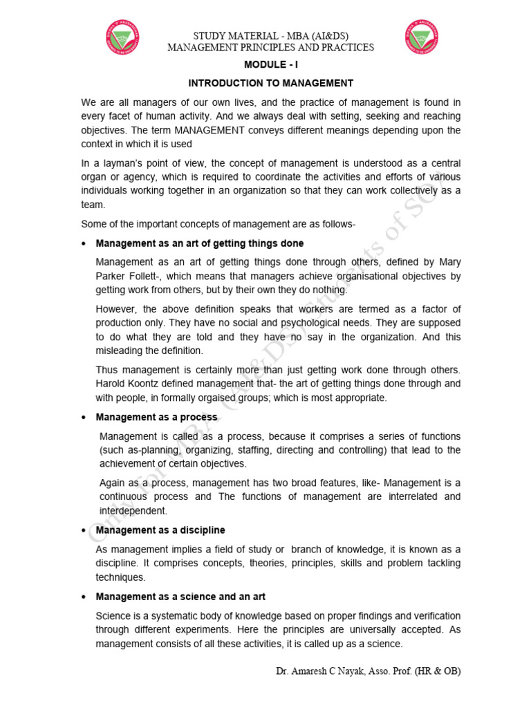 MBA Management Principles Overview | PDF | Operations Management | Science