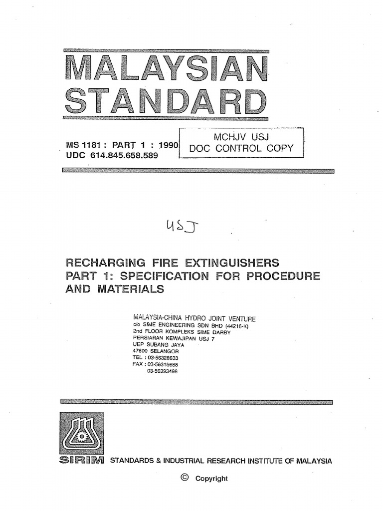 MS 1181 Part 1 (1990) - Recharging Fire Extinguishers - Specification ...