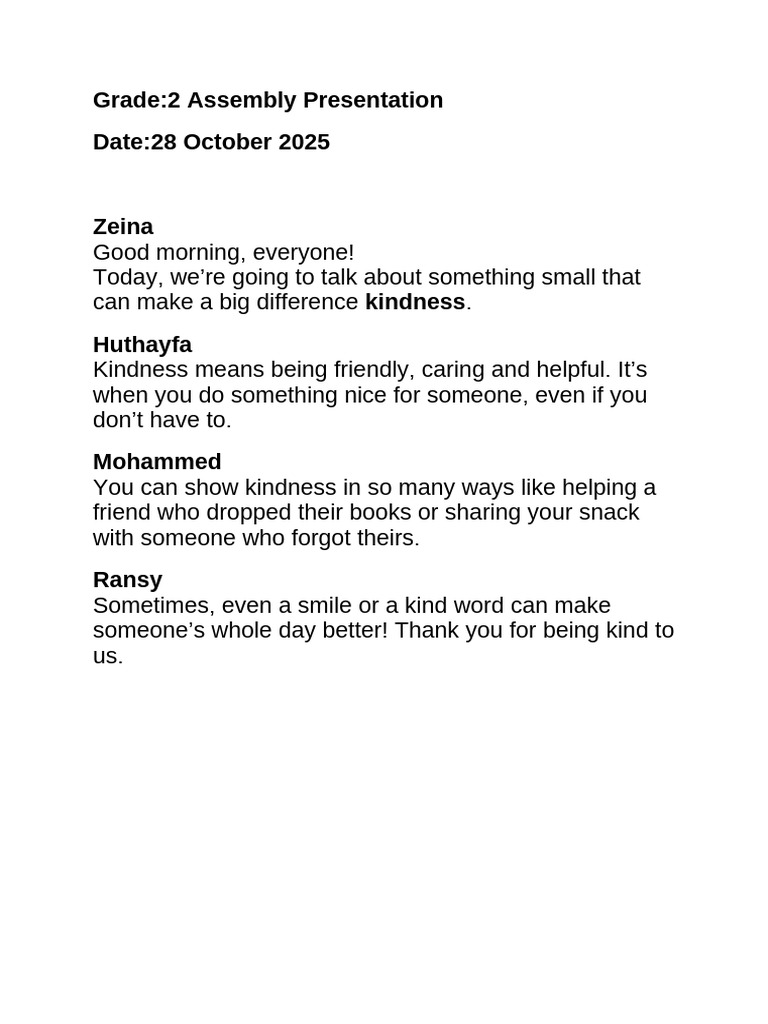 Kindness Assembly Presentation for Kids | PDF