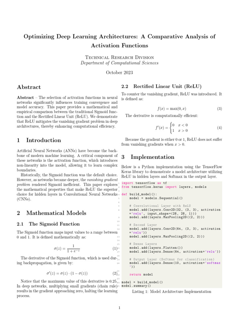 ReLU vs Sigmoid: Activation Function Analysis | PDF | Deep Learning ...