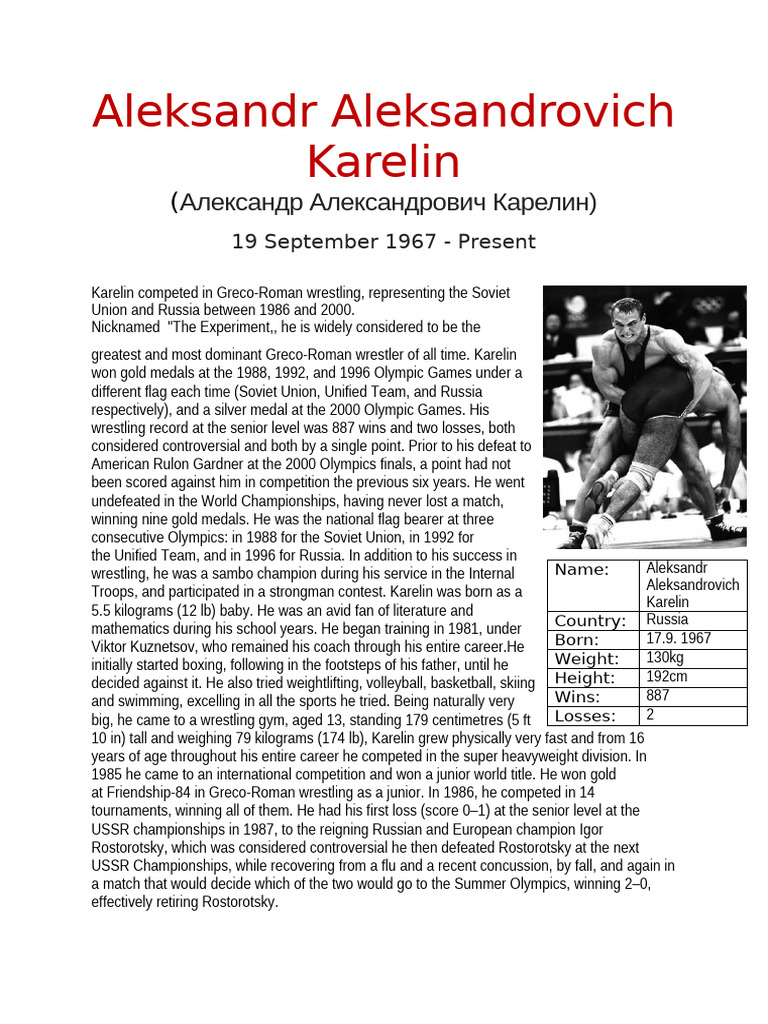 Aleksandr Karelin: Wrestling Legend | PDF | Professional Wrestling | Sports