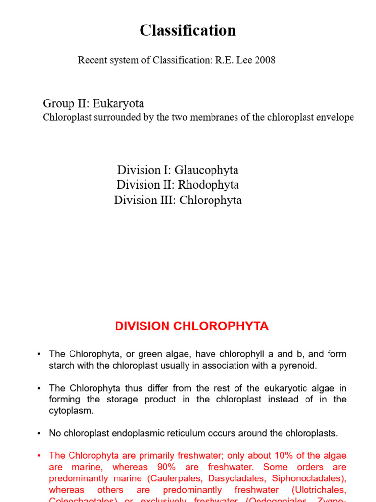 Overview of Chlorophyta Classification | PDF | Chloroplast | Biology