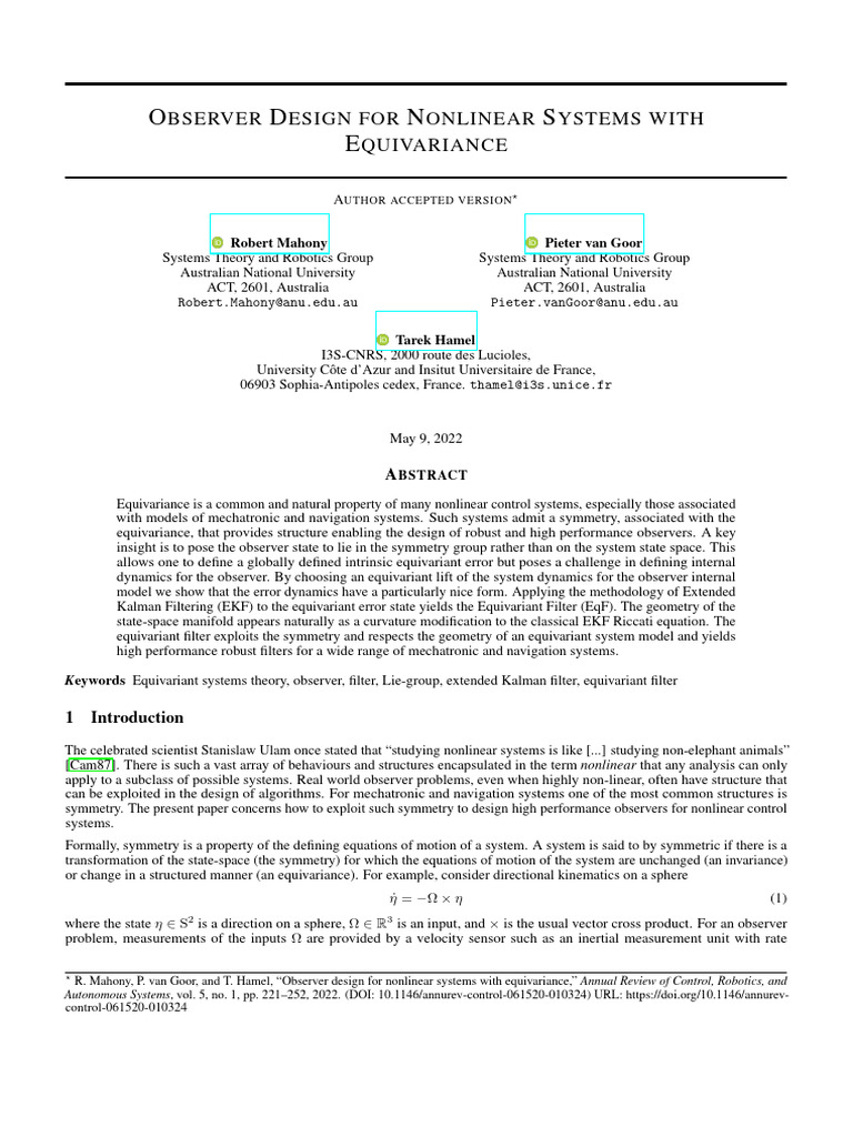 Equivariant Observer Design for Nonlinear Systems | PDF | Group ...