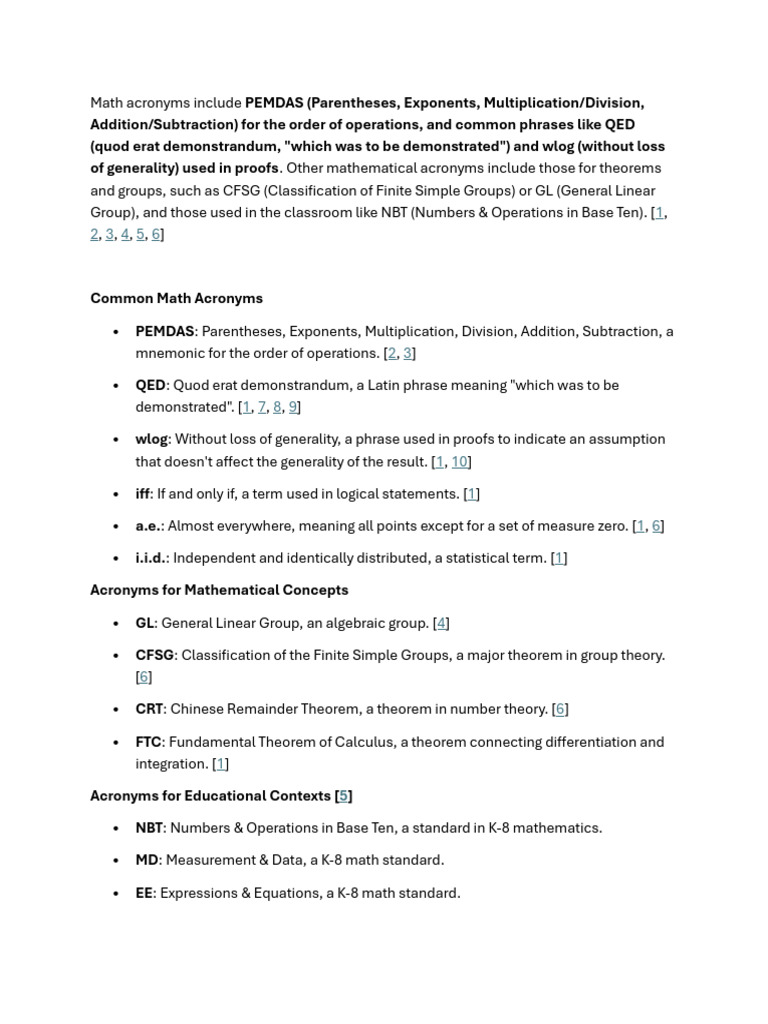 Common Math Acronyms Explained | PDF | Mathematics | Theorem
