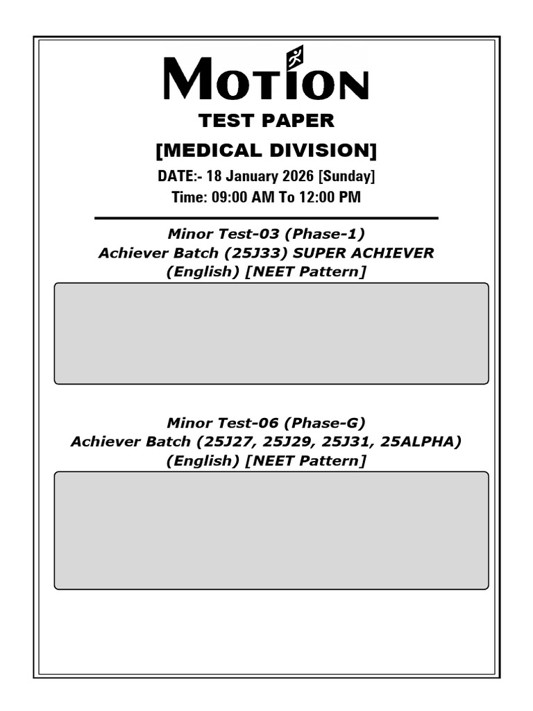 NEET Pattern Sunday Test Paper 2026 | PDF