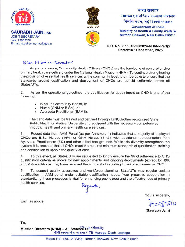 CHO Qualification Standards in India | PDF