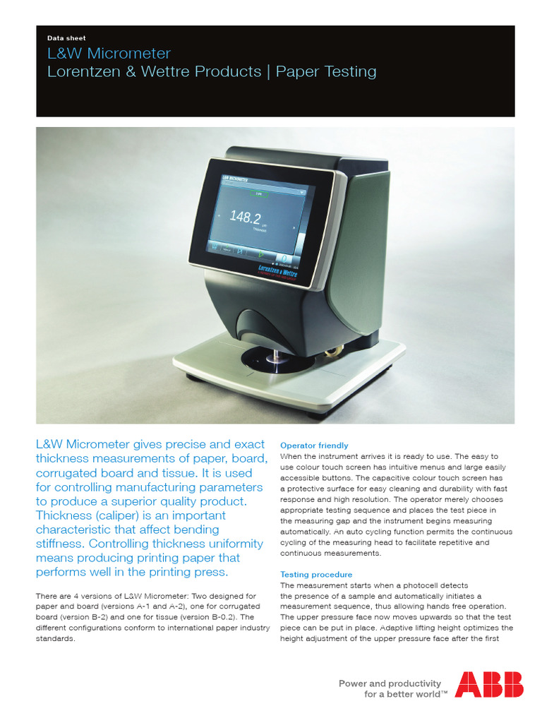 L&W Micrometer for Paper Thickness Measurement | PDF | Touchscreen | Paper