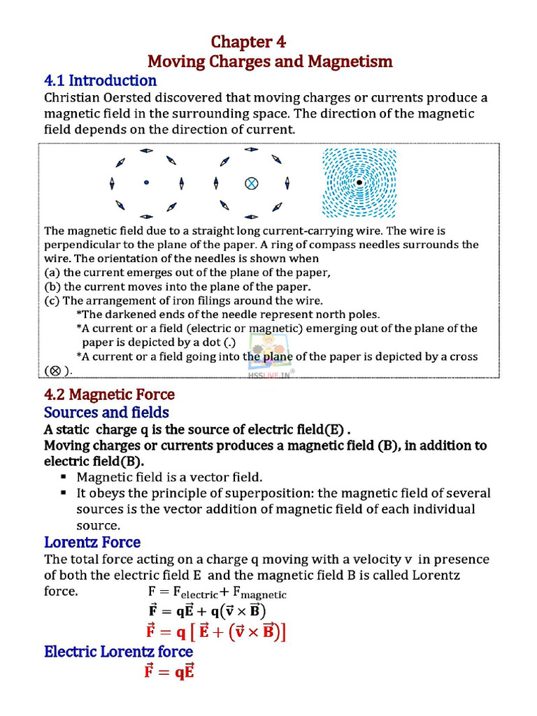 Moving Charges and Magnetism Ch-4 | PDF