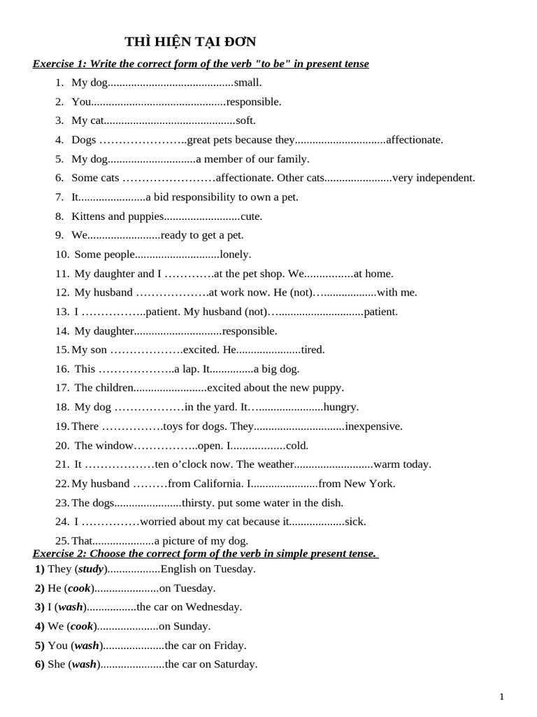 Present Tense Verb Exercises | PDF