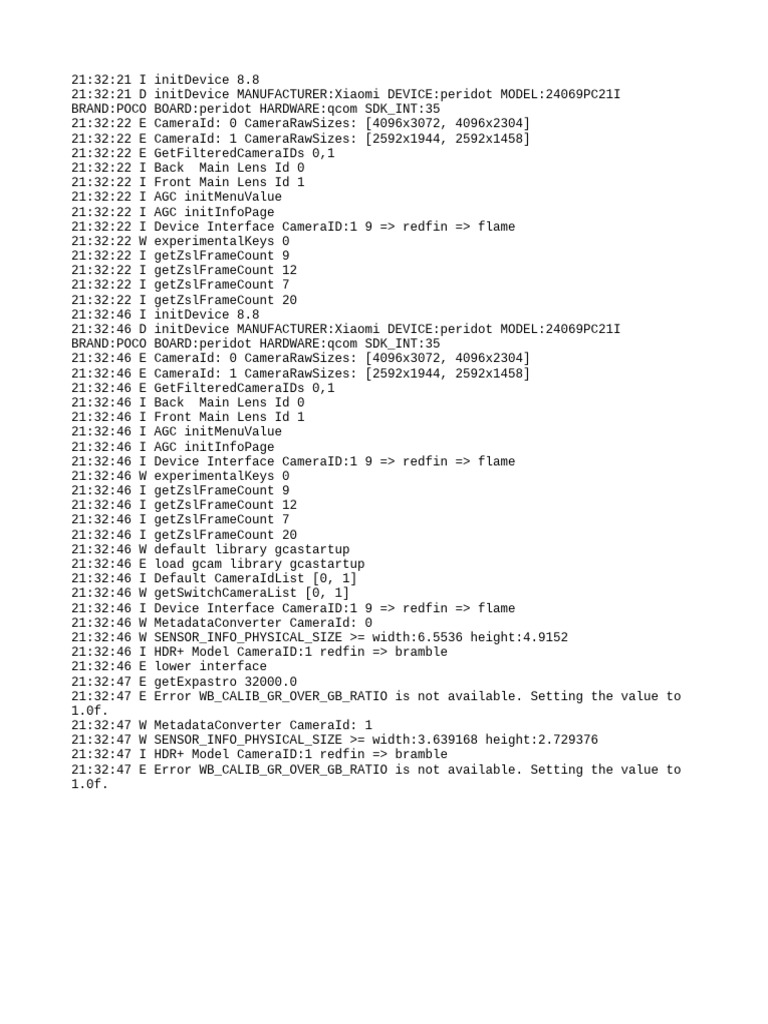 Xiaomi POCO Camera Initialization Log | PDF