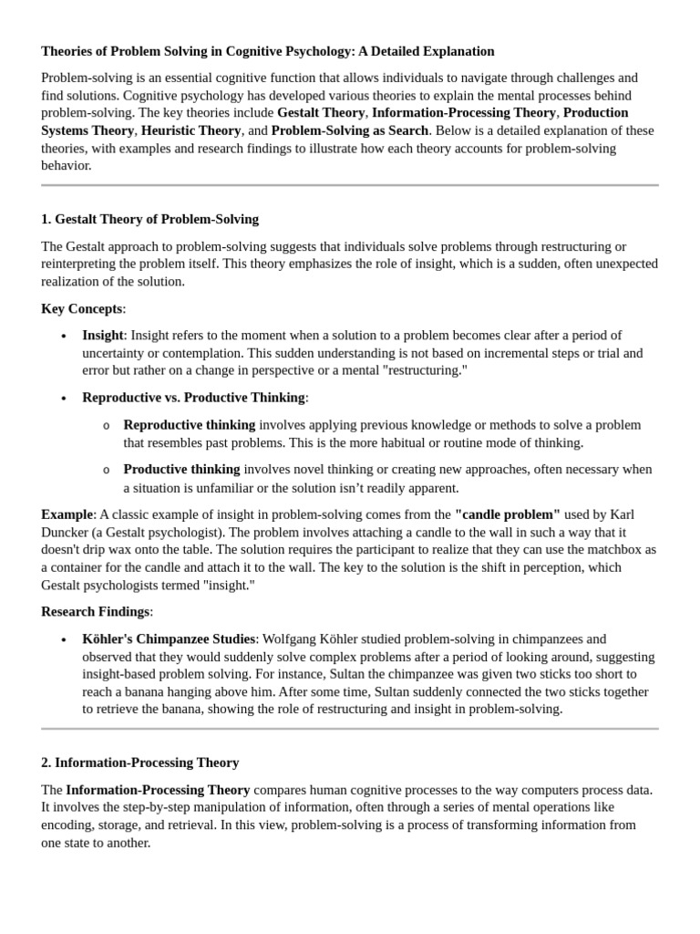 Theories of Problem Solving in Cognitive Psychology | PDF | Heuristic ...