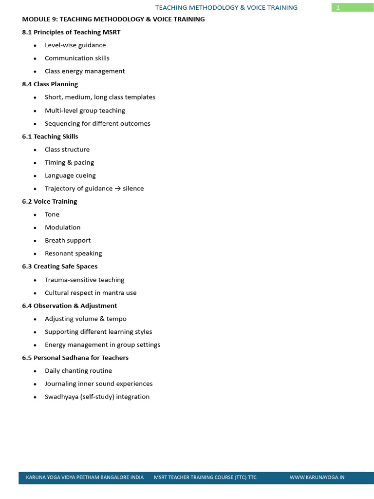 MSRT Teacher Training Methodology Guide | PDF | Meditation | Vocal Pedagogy