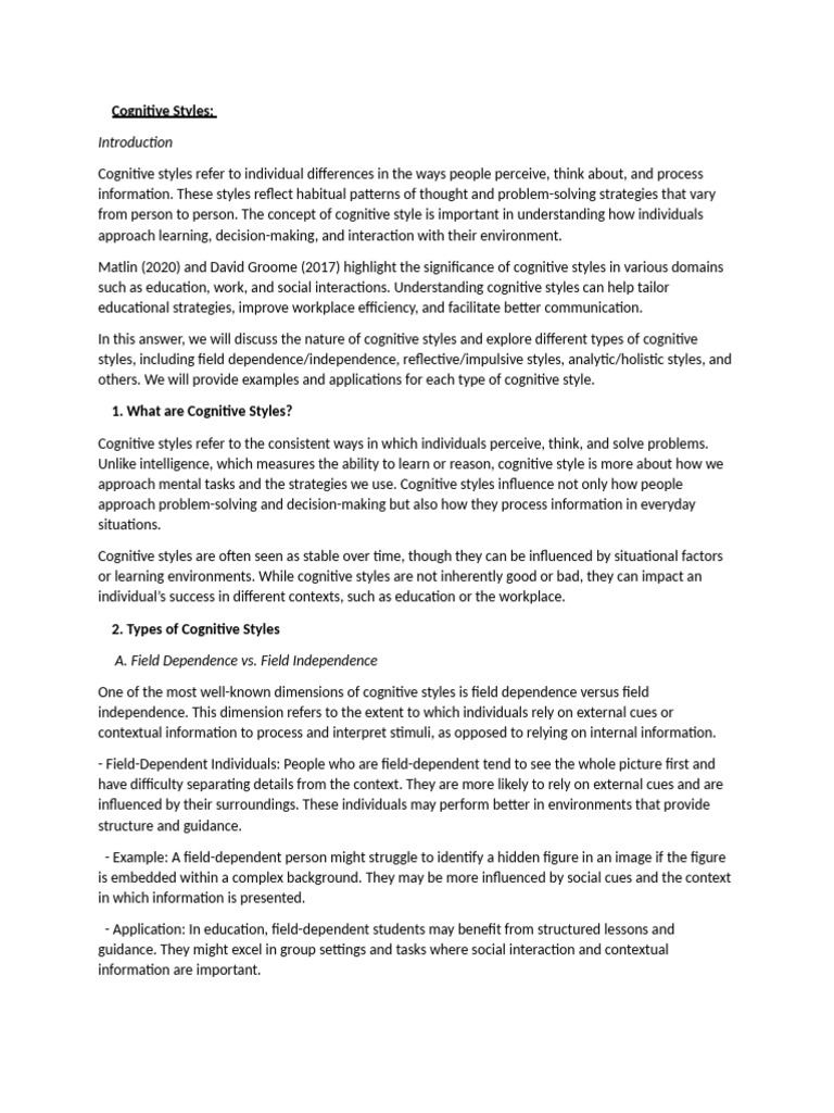 Cognitive Style Types | PDF | Cognition | Decision Making