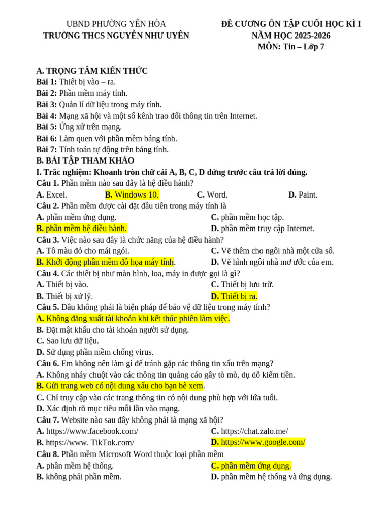 Đề cương 7 - C | PDF