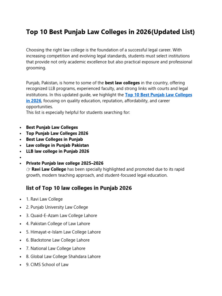 Top 10 Law Colleges in Punjab 2026 | PDF | Legal Education