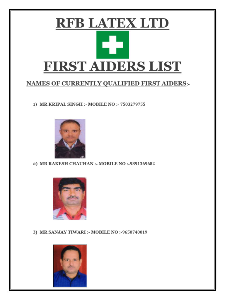 First Aider List | PDF